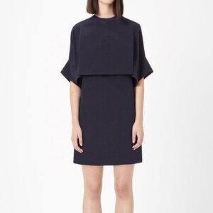 COS Mini Dress Black Silk Crew Neck Short Sleeve Side Pockets 8